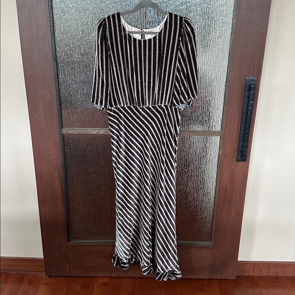 Saloni Vida asymmetric striped velvet-jacquard midi dress size US 14. - Picture 9 of 17